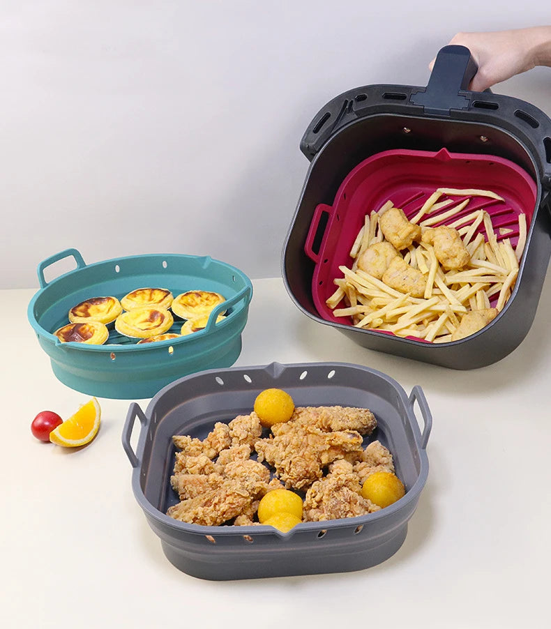 Forros de fritadeira de ar de silicone quadrado cesta de silicone reutilizável fácil de limpar pote de fritadeiras de ar para 5.8 a 8 qt bandeja de cozimento de fritadeira de ar